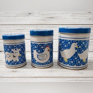 Blue and White Farm Animal Canister Set